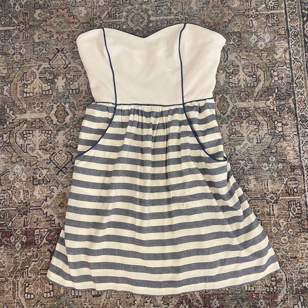 Strapless Anthropologie dress.